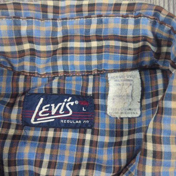 Vintage Levis Button Shirt Men's Large Plaid Pearl Snap Western Retro Blue Tag - Picture 7 of 13
